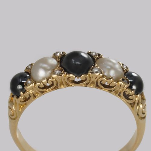 antique tahitian white pearl ring 18ct gold rose cut diamond victorian ring - CATEGORY: ANTIQUE JEWELLERY - DATED VICTORIAN