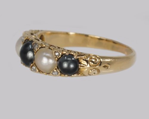 ANTIQUE TAHITIAN WHITE PEARL RING 18CT GOLD ROSE CUT DIAMOND VICTORIAN RING - ADDITIONAL PHOTO 4