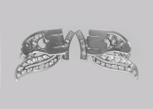 ART DECO PLATINUM DIAMOND EARRINGS 1930S FLORAL SCROLL CLIP ON ANTIQUE EARRINGS - ADDITIONAL PHOTO 4