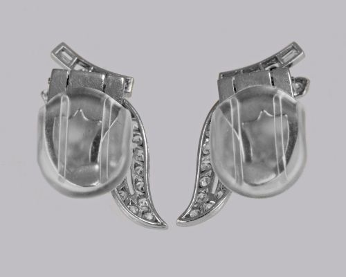 ART DECO PLATINUM DIAMOND EARRINGS 1930S FLORAL SCROLL CLIP ON ANTIQUE EARRINGS - ADDITIONAL PHOTO 9