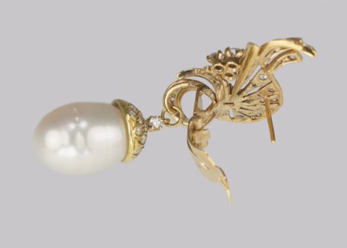 VINTAGE DIAMOND PEARL DROP EARRINGS 1950S 18CT GOLD 35 CARAT DIAMOND EARRINGS - ADDITIONAL PHOTO 5