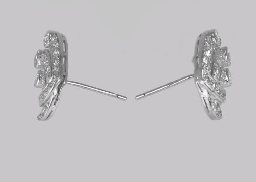 ART DECO 180CT DIAMOND EARRINGS 18CT WHITE GOLD ANTIQUE EARRINGS WITH POST FITTINGS CIRCA 1920 - ADDITIONAL PHOTO 5