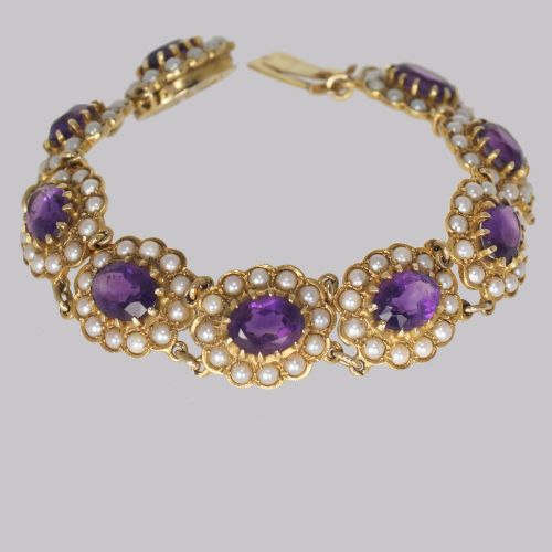 victorian amethyst seed pearl bracelet 9ct gold antique bracelet circa 1890 - CATEGORY: ANTIQUE JEWELLERY - DATED VICTORIAN