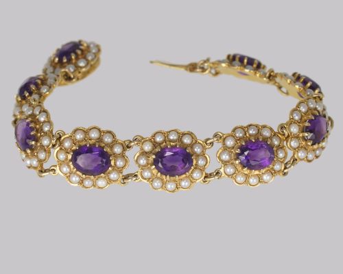 VICTORIAN AMETHYST SEED PEARL BRACELET 9CT GOLD ANTIQUE BRACELET CIRCA 1890 - ADDITIONAL PHOTO 2