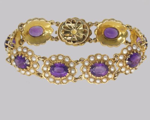 VICTORIAN AMETHYST SEED PEARL BRACELET 9CT GOLD ANTIQUE BRACELET CIRCA 1890 - ADDITIONAL PHOTO 4