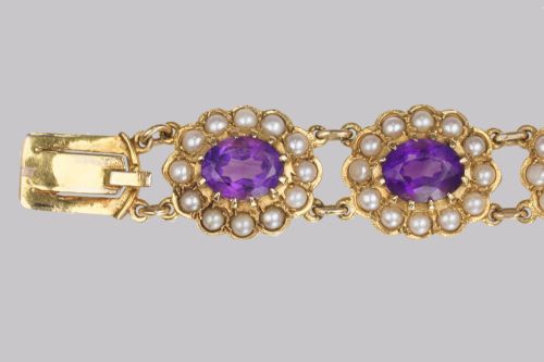 VICTORIAN AMETHYST SEED PEARL BRACELET 9CT GOLD ANTIQUE BRACELET CIRCA 1890 - ADDITIONAL PHOTO 5