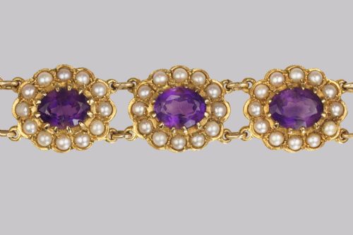 VICTORIAN AMETHYST SEED PEARL BRACELET 9CT GOLD ANTIQUE BRACELET CIRCA 1890 - ADDITIONAL PHOTO 6