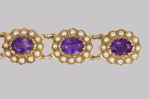 VICTORIAN AMETHYST SEED PEARL BRACELET 9CT GOLD ANTIQUE BRACELET CIRCA 1890 - ADDITIONAL PHOTO 7