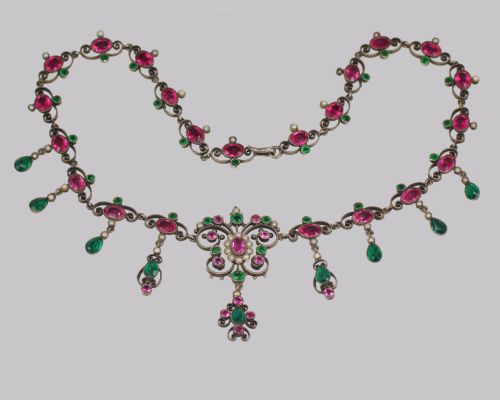 VICTORIAN PEARL PINK GREEN PASTE NECKLACE ANTIQUE AUSTRO HUNGARIAN SWAG SCROLL NECKLACE - ADDITIONAL PHOTO 2