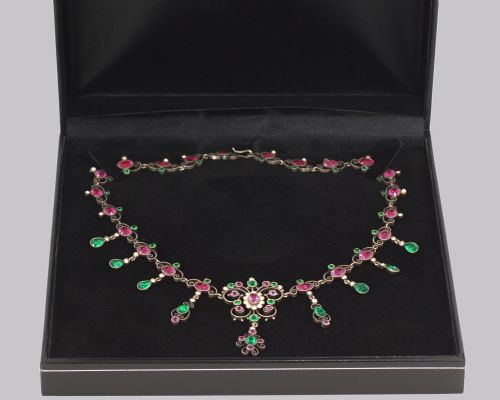 VICTORIAN PEARL PINK GREEN PASTE NECKLACE ANTIQUE AUSTRO HUNGARIAN SWAG SCROLL NECKLACE - ADDITIONAL PHOTO 4