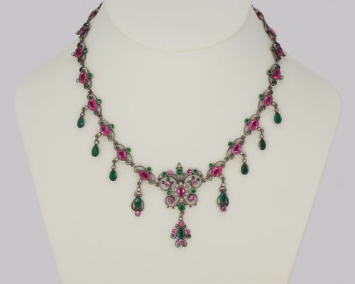 VICTORIAN PEARL PINK GREEN PASTE NECKLACE ANTIQUE AUSTRO HUNGARIAN SWAG SCROLL NECKLACE - ADDITIONAL PHOTO 5