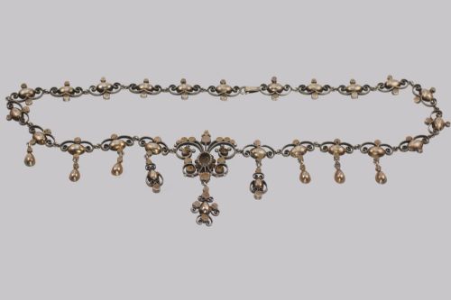 VICTORIAN PEARL PINK GREEN PASTE NECKLACE ANTIQUE AUSTRO HUNGARIAN SWAG SCROLL NECKLACE - ADDITIONAL PHOTO 6