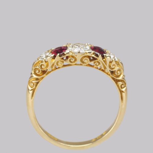VICTORIAN DIAMOND RUBY RING 18CT GOLD FIVE STONE ANTIQUE RING HALLMARKED 1897 - ADDITIONAL PHOTO 3