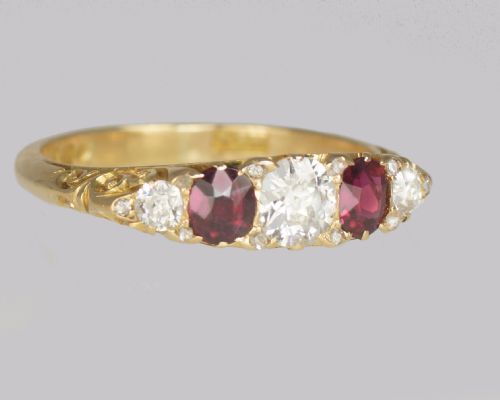 VICTORIAN DIAMOND RUBY RING 18CT GOLD FIVE STONE ANTIQUE RING HALLMARKED 1897 - ADDITIONAL PHOTO 4