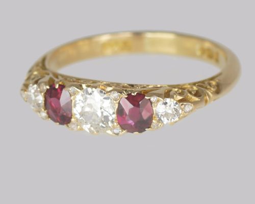 VICTORIAN DIAMOND RUBY RING 18CT GOLD FIVE STONE ANTIQUE RING HALLMARKED 1897 - ADDITIONAL PHOTO 5