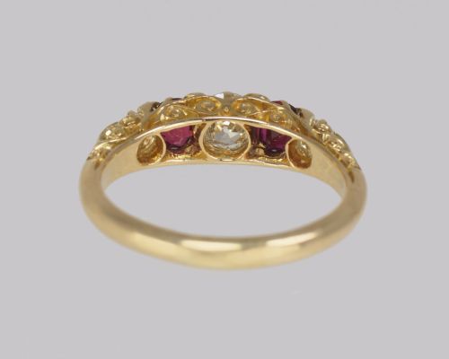 VICTORIAN DIAMOND RUBY RING 18CT GOLD FIVE STONE ANTIQUE RING HALLMARKED 1897 - ADDITIONAL PHOTO 9