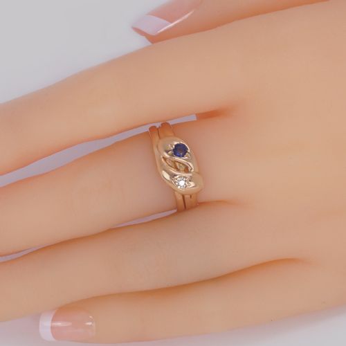 VICTORIAN SNAKE RING OLD MINE CUT DIAMOND SAPPHIRE 15CT GOLD SERPENT RING BIRMINGHAM 1894 - ADDITIONAL PHOTO 1