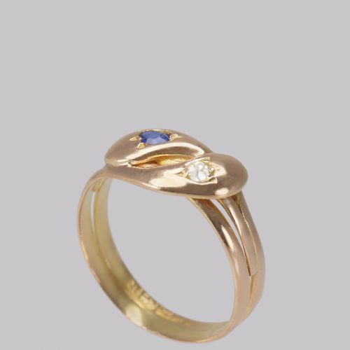 VICTORIAN SNAKE RING OLD MINE CUT DIAMOND SAPPHIRE 15CT GOLD SERPENT RING BIRMINGHAM 1894 - ADDITIONAL PHOTO 4