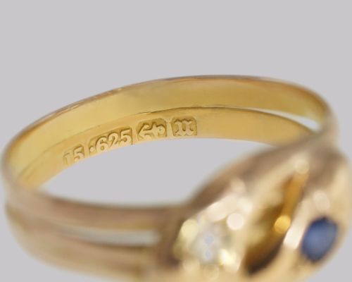 VICTORIAN SNAKE RING OLD MINE CUT DIAMOND SAPPHIRE 15CT GOLD SERPENT RING BIRMINGHAM 1894 - ADDITIONAL PHOTO 6
