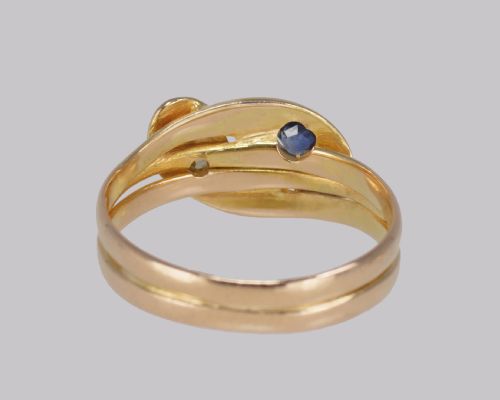 VICTORIAN SNAKE RING OLD MINE CUT DIAMOND SAPPHIRE 15CT GOLD SERPENT RING BIRMINGHAM 1894 - ADDITIONAL PHOTO 7