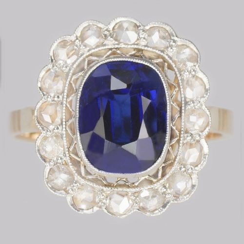 antique sapphire diamond cluster ring 1930s 18ct gold rose cut diamond ring - CATEGORY: ANTIQUE JEWELLERY - DATED 1930