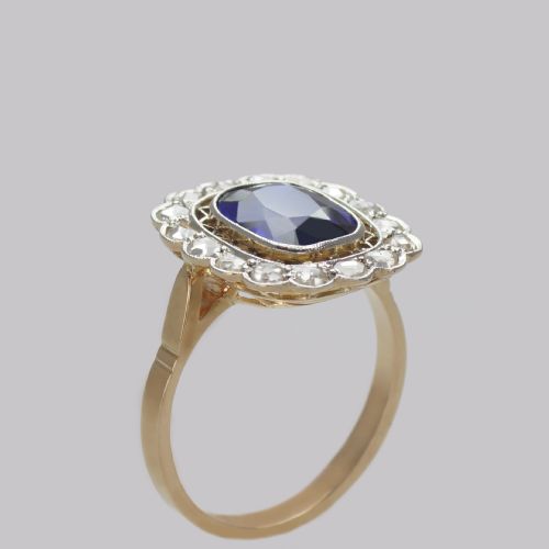 ANTIQUE SAPPHIRE DIAMOND CLUSTER RING 1930S 18CT GOLD ROSE CUT DIAMOND RING - ADDITIONAL PHOTO 2
