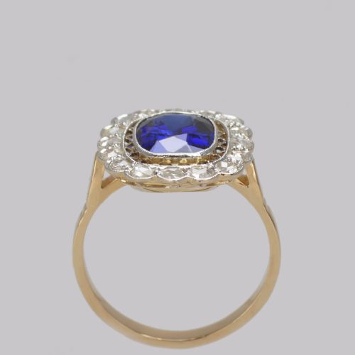ANTIQUE SAPPHIRE DIAMOND CLUSTER RING 1930S 18CT GOLD ROSE CUT DIAMOND RING - ADDITIONAL PHOTO 3
