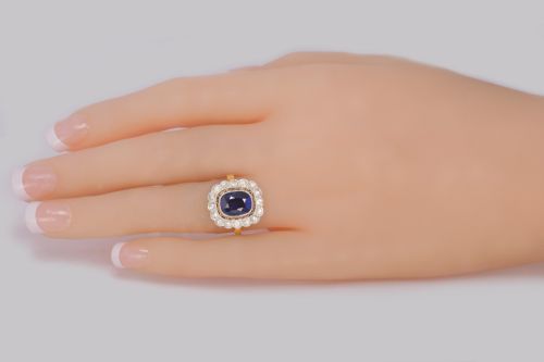ANTIQUE SAPPHIRE DIAMOND CLUSTER RING 1930S 18CT GOLD ROSE CUT DIAMOND RING - ADDITIONAL PHOTO 6