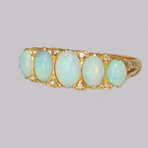 ANTIQUE 18CT GOLD OPAL DIAMOND RING FIVE STONE ORNATE RING HALLMARKED BIRMINGHAM 1922 - ADDITIONAL PHOTO 2