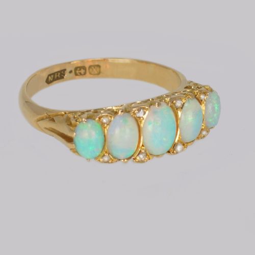 ANTIQUE 18CT GOLD OPAL DIAMOND RING FIVE STONE ORNATE RING HALLMARKED BIRMINGHAM 1922 - ADDITIONAL PHOTO 3