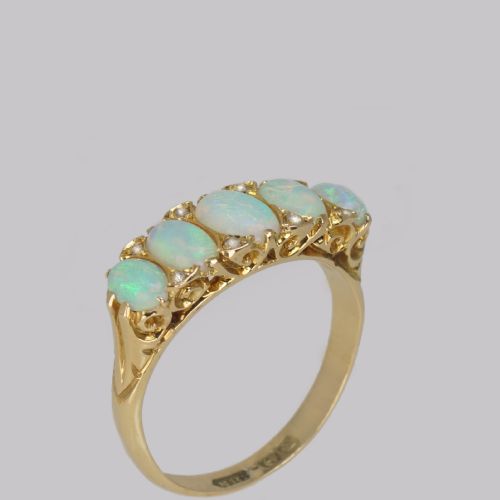 ANTIQUE 18CT GOLD OPAL DIAMOND RING FIVE STONE ORNATE RING HALLMARKED BIRMINGHAM 1922 - ADDITIONAL PHOTO 4