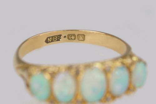 ANTIQUE 18CT GOLD OPAL DIAMOND RING FIVE STONE ORNATE RING HALLMARKED BIRMINGHAM 1922 - ADDITIONAL PHOTO 7