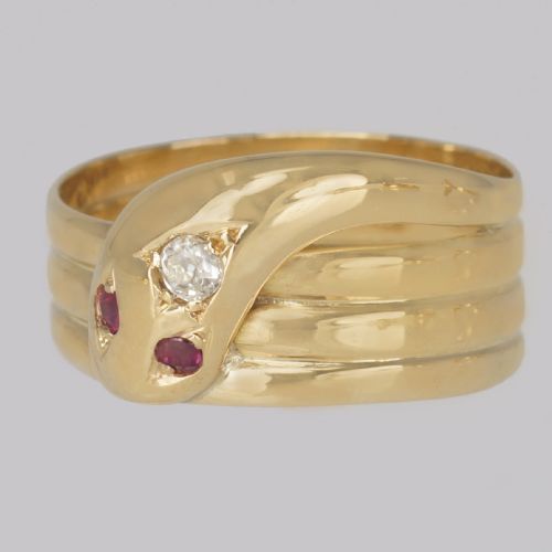 ANTIQUE DIAMOND SNAKE RING 18CT GOLD COILED SERPENT WITH RUBY EYES HALLMARKED CHESTER 1918 - ADDITIONAL PHOTO 3