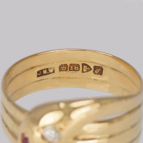 ANTIQUE DIAMOND SNAKE RING 18CT GOLD COILED SERPENT WITH RUBY EYES HALLMARKED CHESTER 1918 - ADDITIONAL PHOTO 5