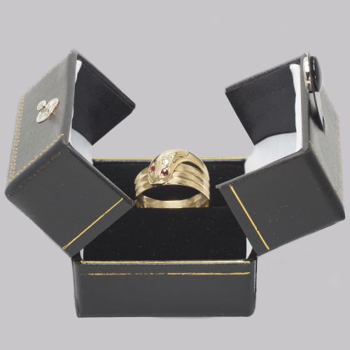 ANTIQUE DIAMOND SNAKE RING 18CT GOLD COILED SERPENT WITH RUBY EYES HALLMARKED CHESTER 1918 - ADDITIONAL PHOTO 6