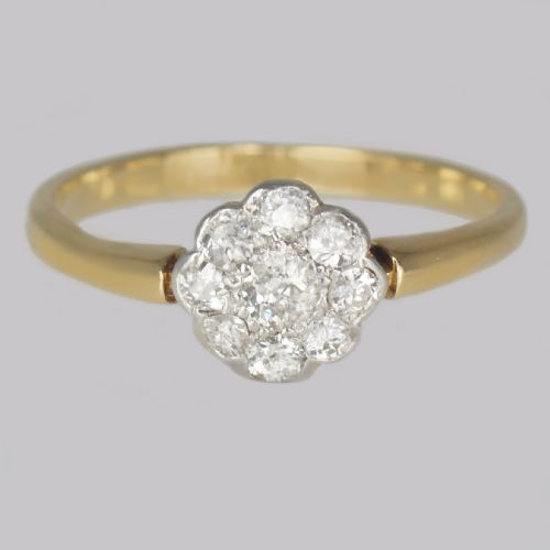 antique old cut diamond cluster ring 18ct gold vintage daisy ring circa 1920 1930s - CATEGORY: ANTIQUE JEWELLERY - DATED 1920