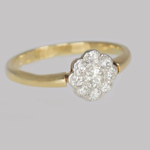 ANTIQUE OLD CUT DIAMOND CLUSTER RING 18CT GOLD VINTAGE DAISY RING CIRCA 1920 1930S - ADDITIONAL PHOTO 2