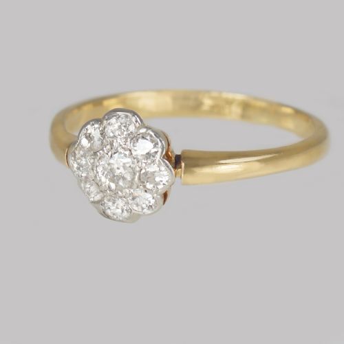 ANTIQUE OLD CUT DIAMOND CLUSTER RING 18CT GOLD VINTAGE DAISY RING CIRCA 1920 1930S - ADDITIONAL PHOTO 3