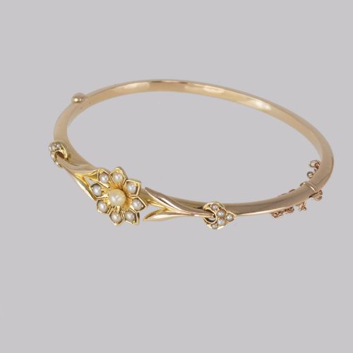 BELLE EPOQUE 15CT GOLD PEARL BANGLE EDWARDIAN ANTIQUE PEARL BRACELET CIRCA 1905 - ADDITIONAL PHOTO 3