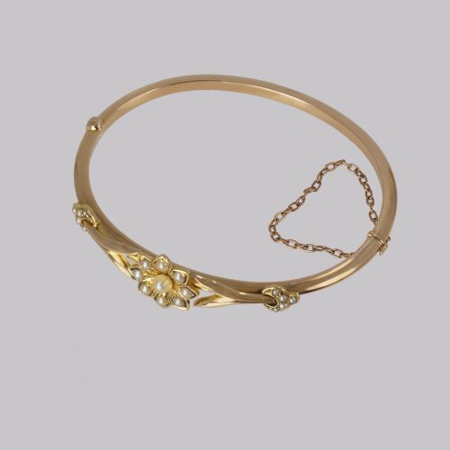 BELLE EPOQUE 15CT GOLD PEARL BANGLE EDWARDIAN ANTIQUE PEARL BRACELET CIRCA 1905 - ADDITIONAL PHOTO 8