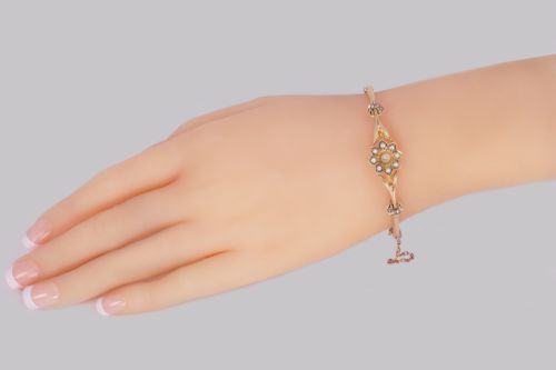 BELLE EPOQUE 15CT GOLD PEARL BANGLE EDWARDIAN ANTIQUE PEARL BRACELET CIRCA 1905 - ADDITIONAL PHOTO 10