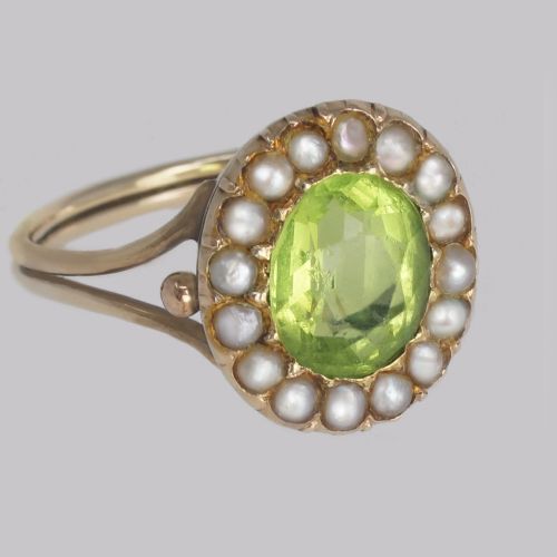 VICTORIAN PERIDOT NATURAL PEARL CLUSTER RING 18CT GOLD ANTIQUE RING CIRCA 1860 - ADDITIONAL PHOTO 2