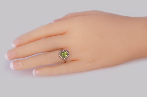 VICTORIAN PERIDOT NATURAL PEARL CLUSTER RING 18CT GOLD ANTIQUE RING CIRCA 1860 - ADDITIONAL PHOTO 7