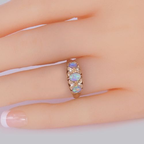 ANTIQUE OPAL OLD CUT DIAMOND 18CT GOLD VINTAGE TRILOGY RING HALLMARKED 1917 - ADDITIONAL PHOTO 1
