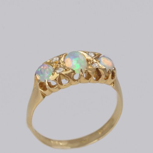 ANTIQUE OPAL OLD CUT DIAMOND 18CT GOLD VINTAGE TRILOGY RING HALLMARKED 1917 - ADDITIONAL PHOTO 2