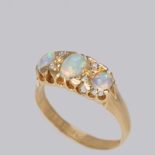 ANTIQUE OPAL OLD CUT DIAMOND 18CT GOLD VINTAGE TRILOGY RING HALLMARKED 1917 - ADDITIONAL PHOTO 5