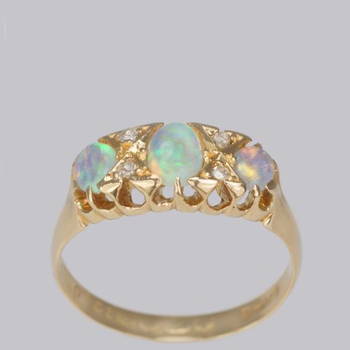 ANTIQUE OPAL OLD CUT DIAMOND 18CT GOLD VINTAGE TRILOGY RING HALLMARKED 1917 - ADDITIONAL PHOTO 6