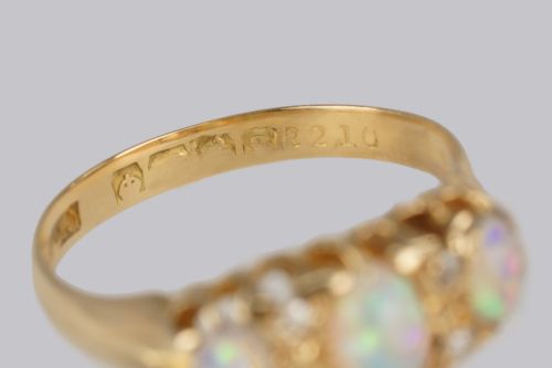 ANTIQUE OPAL OLD CUT DIAMOND 18CT GOLD VINTAGE TRILOGY RING HALLMARKED 1917 - ADDITIONAL PHOTO 8