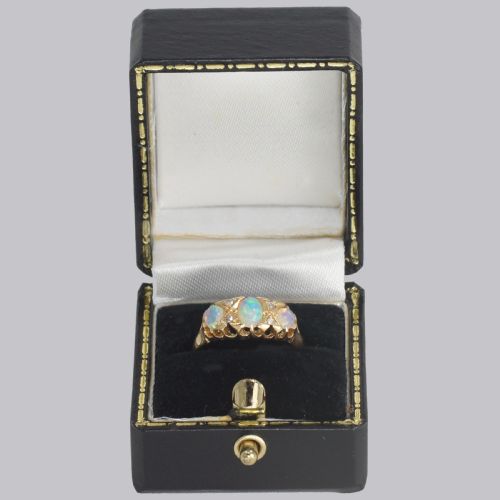 ANTIQUE OPAL OLD CUT DIAMOND 18CT GOLD VINTAGE TRILOGY RING HALLMARKED 1917 - ADDITIONAL PHOTO 11