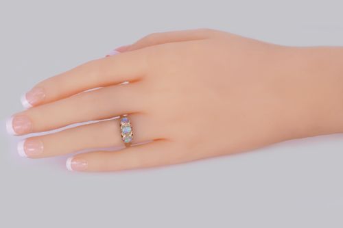 ANTIQUE OPAL OLD CUT DIAMOND 18CT GOLD VINTAGE TRILOGY RING HALLMARKED 1917 - ADDITIONAL PHOTO 12